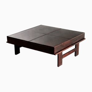 Square Walnut Coffee Table with Storage by Giovanni Michelucci, 1970s
