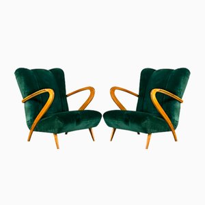 Sessel aus Holz & Samt, 1940er, 2er Set
