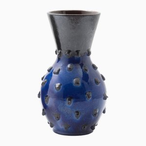 Deutsche tiefblau glasierte Keramikvase, 1950er