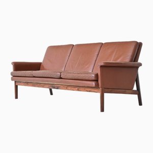 Divano Jupiter in pelle marrone di Finn Juhl per France & Son, anni '60