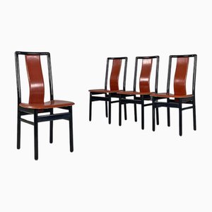 Italian Modern Brown Leather & Black Metal Irma Chairs attributed to Achille Castiglioni for Hille, 1970s, Set of 4