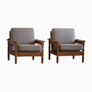 Moderne dänische Sessel aus Eiche & Leinen von Henning Kjærnulf, 1960er, 2er Set