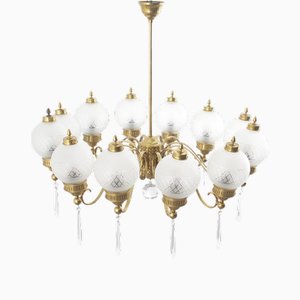 Brass and Glass 10-Arm Chandelier by A. Lelii for Arteluce, Italy, 1950s