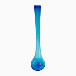 Vintage Tall Hand Blown Glass Vase Blue Bubbles