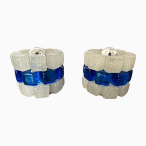 Mid-Century Modern Italian Bubble Glass Cube Cylinder Lamps from Poliarte, 1970s, Set of 2