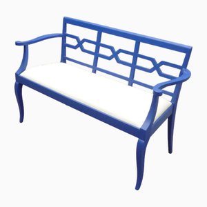 Antique Blue Bench in Leather, 1920s