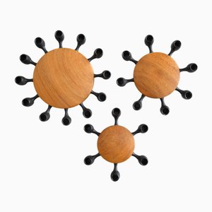 Portacandele in teak e ghisa di Jens Quistgaard, anni '60, set di 3