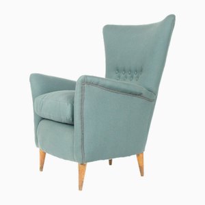 Moderner italienischer Mid-Century Stuhl aus grauem Stoff & Holz, 1950er