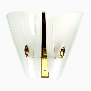 Italienische Vintage Wandleuchte aus Messing & Sandgestrahltem Glas