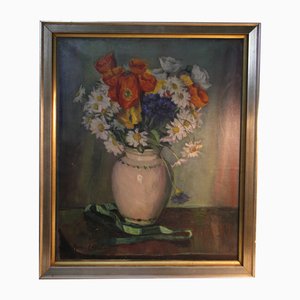 Horace Günter, Bouquet of Field Flowers in a Vase, 1900, Oil on Canvas, Framed