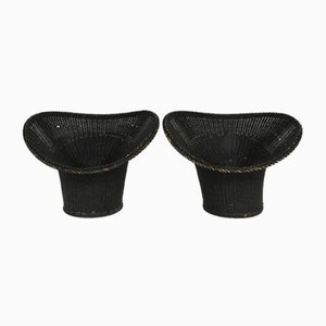 Vintage Armlehnstühle aus gewebtem Korbgeflecht von Egon Eiermann, 2er Set