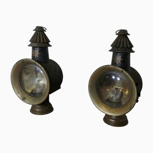 French Brass and Iron Carriage Table Lamps from Daris, 1890s, Set of 2