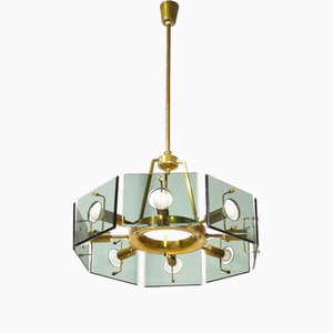 Lampe à Suspension en Laiton et Verre Fumé par Gino Paroldo pour Dino Dei, 1960s