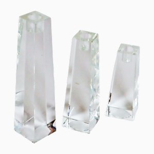 Vintage Crystal Glass Block Candlesticks from Rosenthal, 1980s, Set of 3
