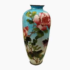 Vaso smaltato cloisonne blu celeste in stile giapponese