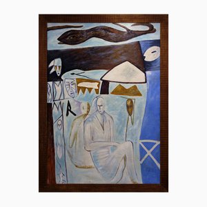 After Mimmo Paladino, Composition, 1980s, Large Oil on Canvas