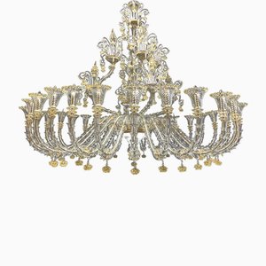 Transparent and White Murano Glass Chandelier, 1950s