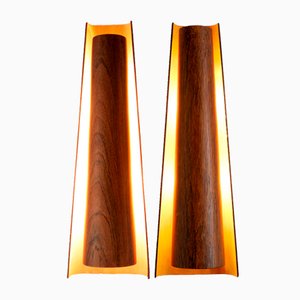 Lampada da parete conica in teak di Henning Wind-Hansen per Voss, 1960