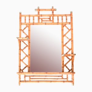 Vintage Rattan and Brass Mirror, 1970s