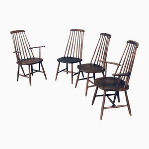 Oak Spindle Back Chairs, 1940s, Set of 4