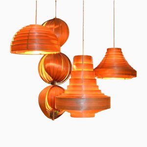 Large Vintage Plywood Lamps attributed to Hans Agne Jacobsson, 1960s, Set of 4