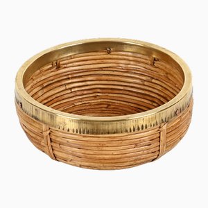 French Riviera Bowl in Brass and Wicker, 1970s
