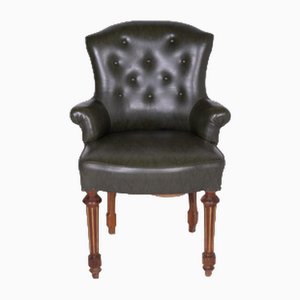 Vintage Dark Green Faux Leather Armchair