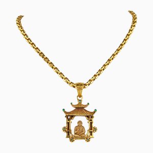 Pagode Medaillon Goldkette mit Meditierendem Buddha, 2000er