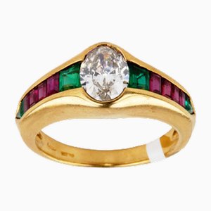 Gold Ring, 18 Carats with Diamond, Emeralds and Rubies., 2000s