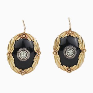 Gold Earrings with Agate and Diamond. Latvia 1920-30