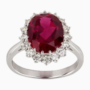 White Gold Ring with Synthetic Ruby and Diamonds., 2000s