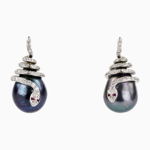 Gold Earrings with Black Pearls and Diamonds., 2000s
