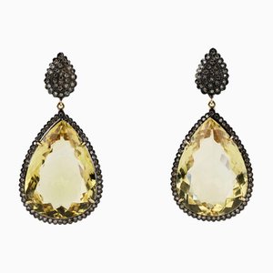 Large, Drop-Shaped Earrings with Topazes on Silver., 2000s