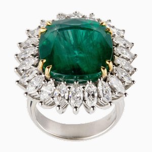 White Gold Ring with Emerald and Diamonds., 2000s