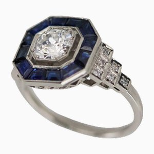 Platinum Ring with Diamonds and Sapphires., 2000s