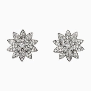 Lotus Earrings, White Gold with Diamonds, in the Form of Blossoming Lotus Flowers.