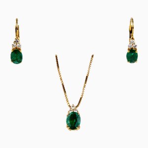 Giorgio Visconti. 18k Gold Pendant and Earrings with Emeralds and Diamonds., 2000s