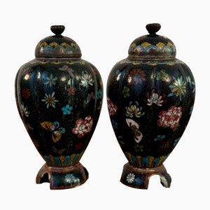 Vases Anciens à Couvercle Cloisonné, 1900, Set de 2
