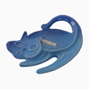 Blue Car-Firenze Ceramic Cat Ashtray, Italy, 1960s