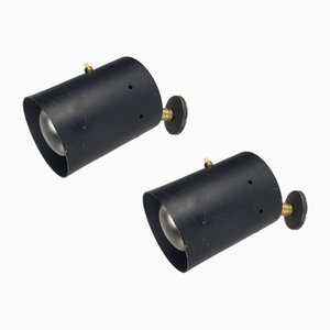 Italian Black Aluminum & Brass Adjustable Spot Lights, 1950s, Set of 2