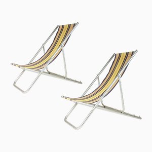 Italienische Liegestühle aus Stoff & Aluminium, 1950er, 2er Set