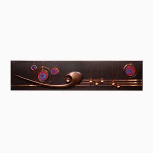 Handmade Copper Wall Artwork with Enamel Details Music Line Design, 1970s