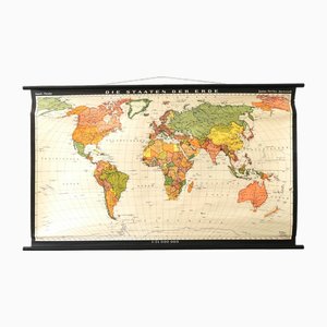 Carte Scolaire/Enseignement Vintage les États de la Terre par Haack-Painke pour Justus Perthes Publisher, 1960s