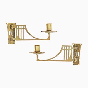 Art Nouveau Piano Wall Candleholders in Brass, 1920s, Set of 2