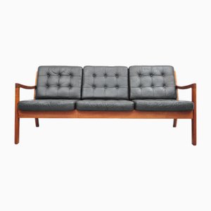 Senator Sofa with Black Leather Cushions by Ole Wascher for France and Son