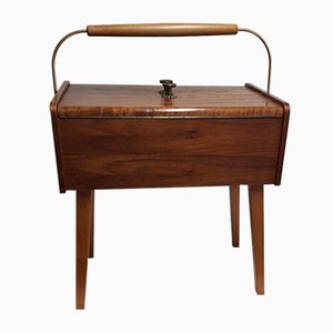 Vintage Sewing Box in Teak Veneer with Brass Handles, 1960s