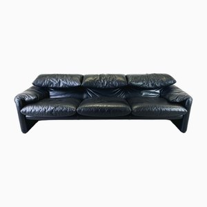 Leather Maralunga 3-Seater Sofa by Vico Magistretti for Cassina, 1980s