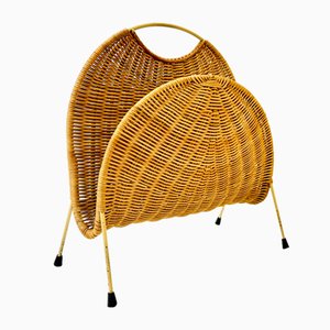Vintage Wicker & Steel Magazine Rack, 1960s