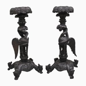19th Century Anglo Indian Carved Torchers, 1860s, Set of 2