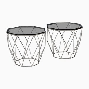 Englische Achteckige Beistelltische aus Chrom & Glas, 1980er, 2er Set